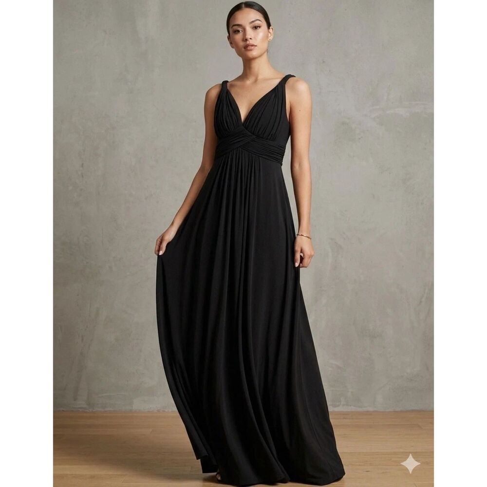 Azazie Dress Womans 8 Maddie Black Twist Strap Maxi Formal Prom Occasion New